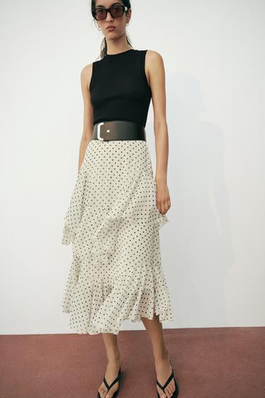VESTIDO COMBINADO LUNARES VOLANTES CINTURÓN - Blanco / Negro de Zara