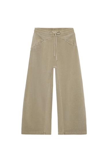 Zara WASHED EFFECT FLEECE PANTS - Dark beige