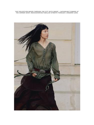 Zara Cape blouse with ties - Dark green