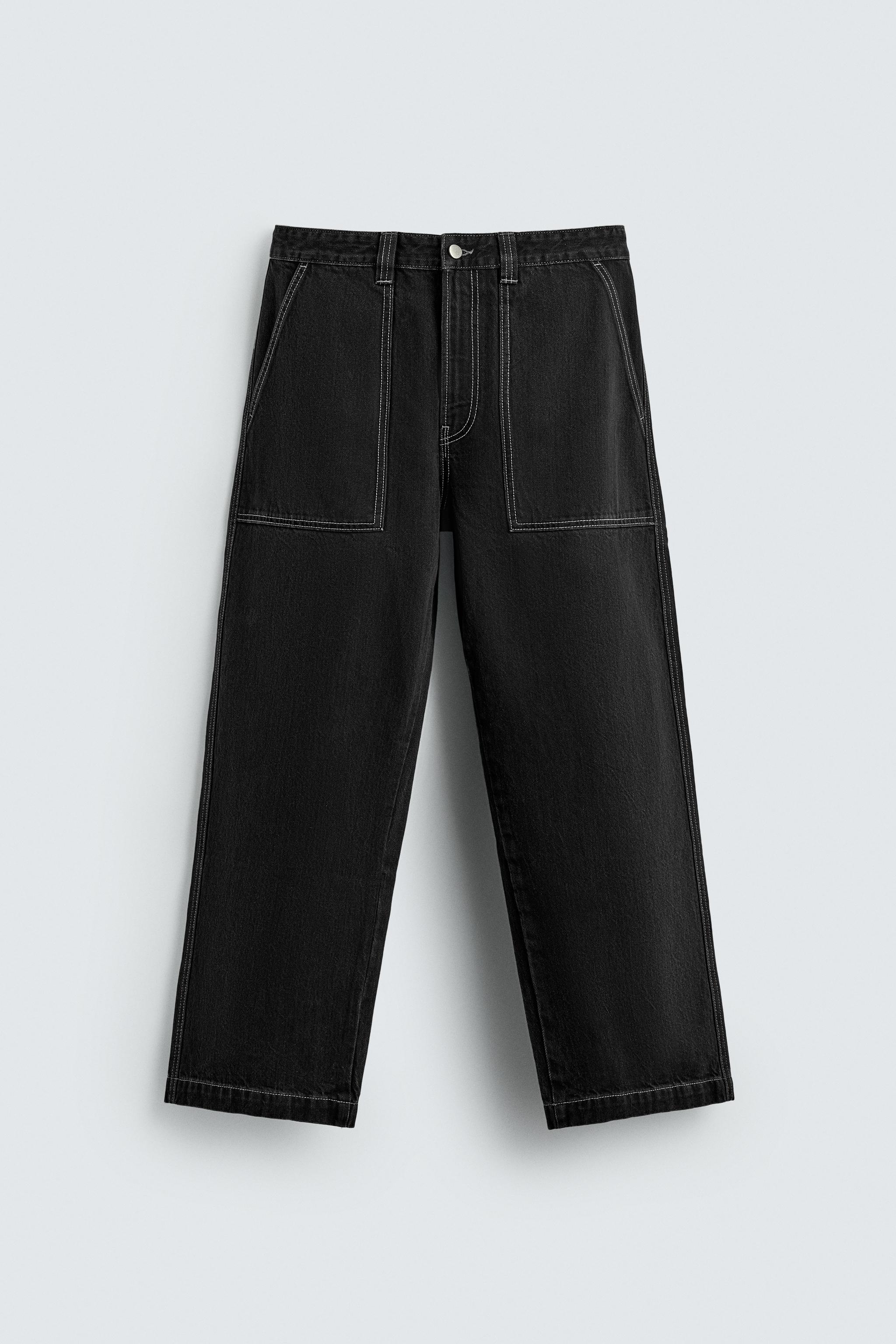 CONTRAST DENIM TROUSERS - Black | ZARA Australia