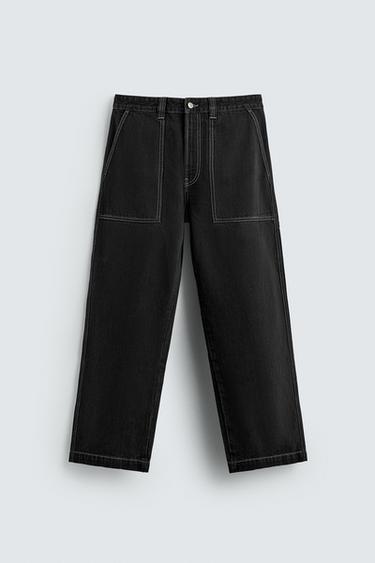 PANTLÓN DENIM CONTRASTE - Negro de Zara - Imagen 0