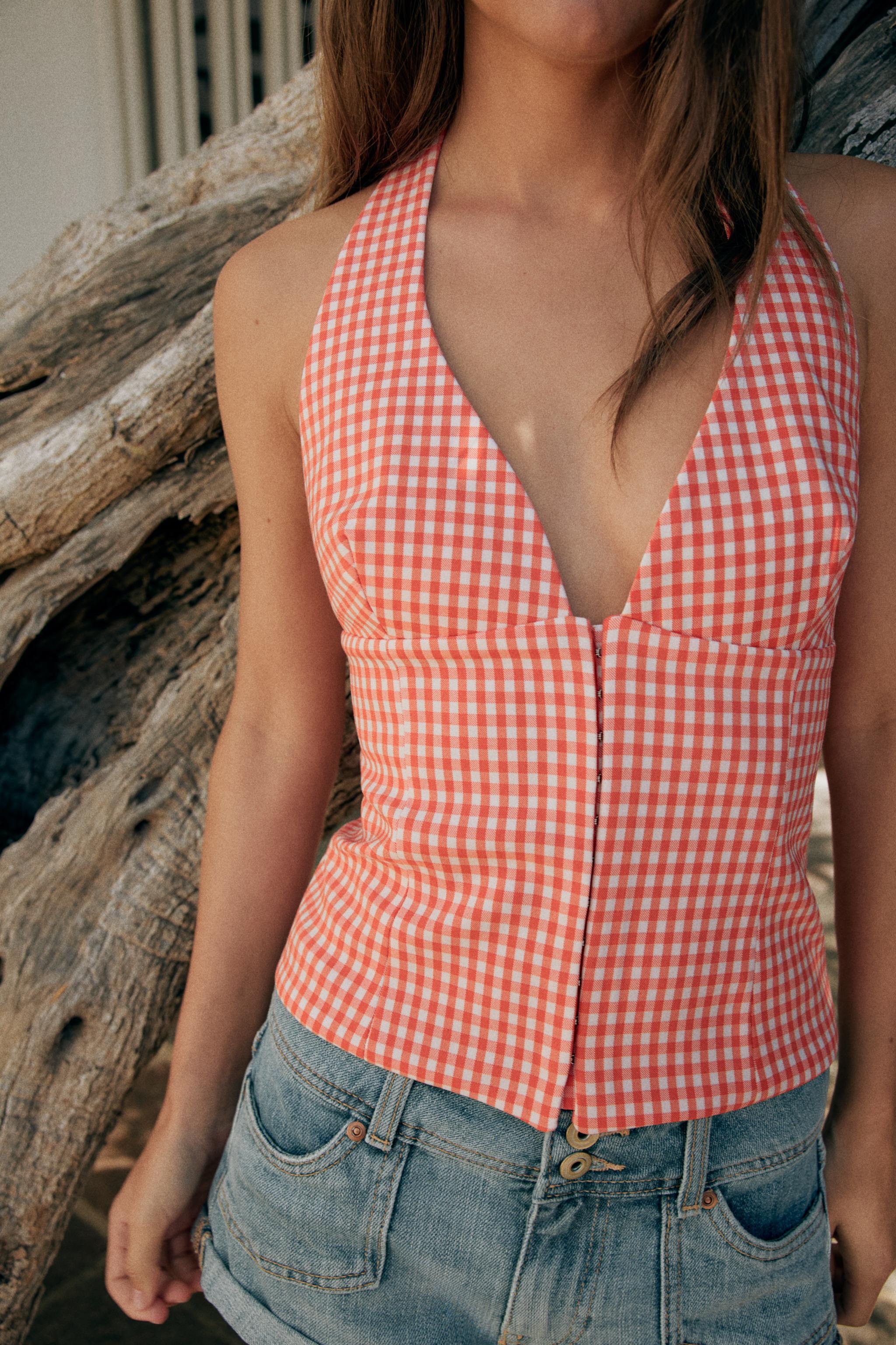 PÖTİKARELİ KORSE HALTER TOP