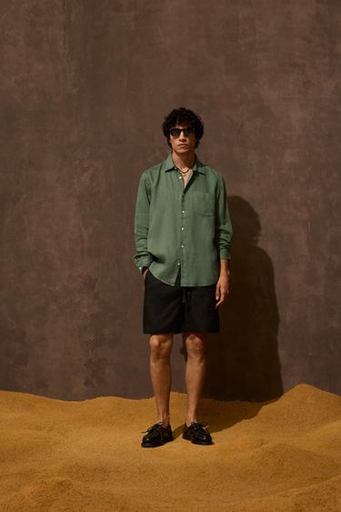 100% LINEN BERMUDA SHORTS - Black by Zara