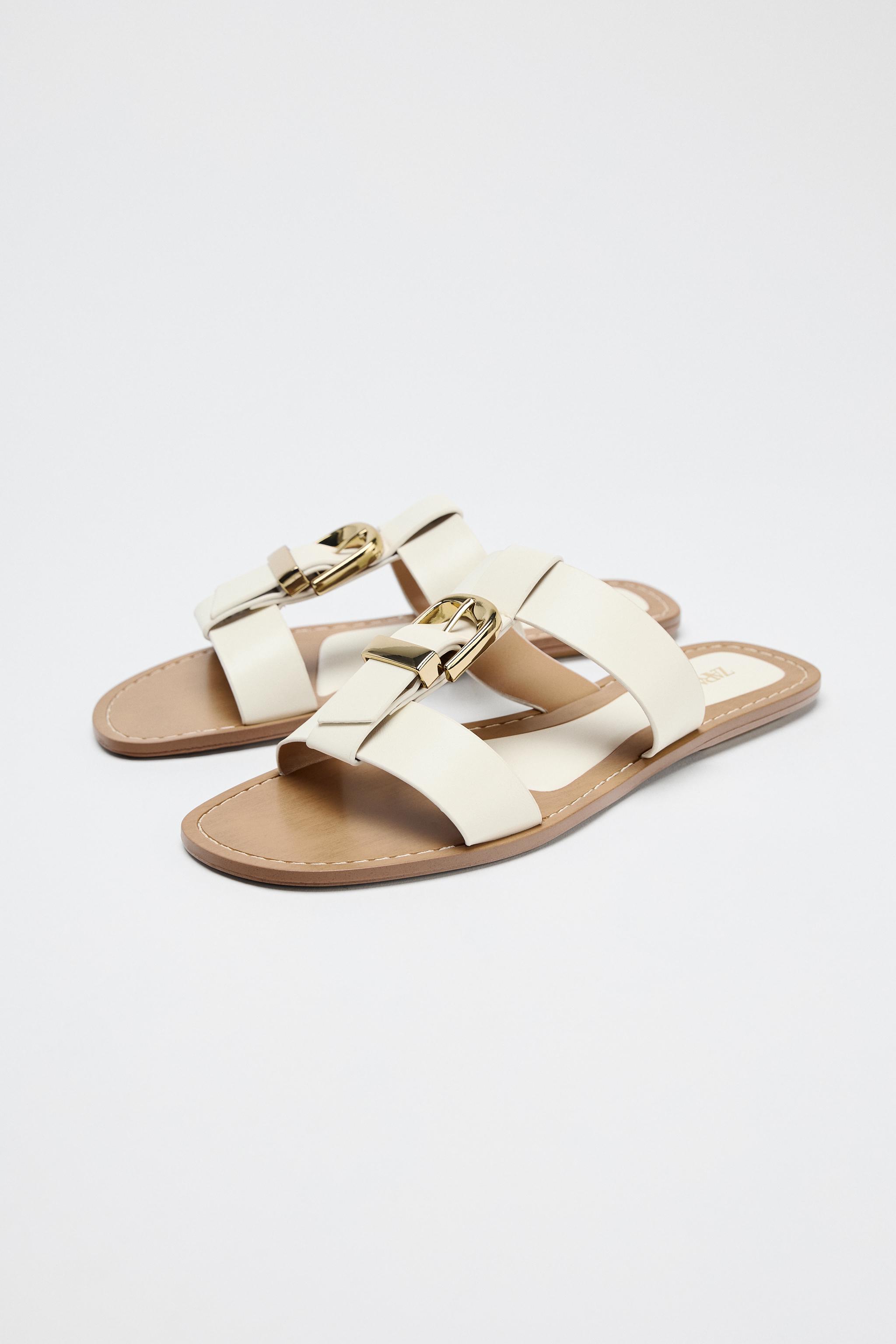 DOUBLE STRAP BUCKLE FLAT SANDALS