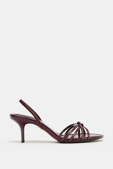 Zara STITCHING DETAIL HEELED SANDALS - Burgundy Red - Image 0