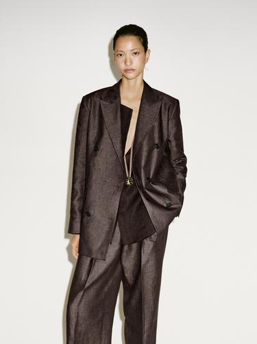 Pantalón pinza lino melange - Limited edition - Chocolate de Zara
