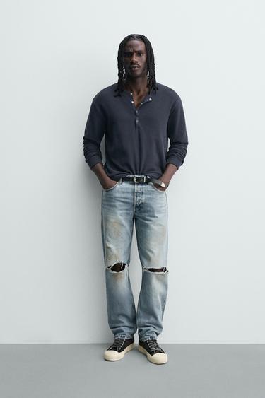 JEANS REGULAR FIT EFECTO VINTAGE ROTOS - Azul de Zara