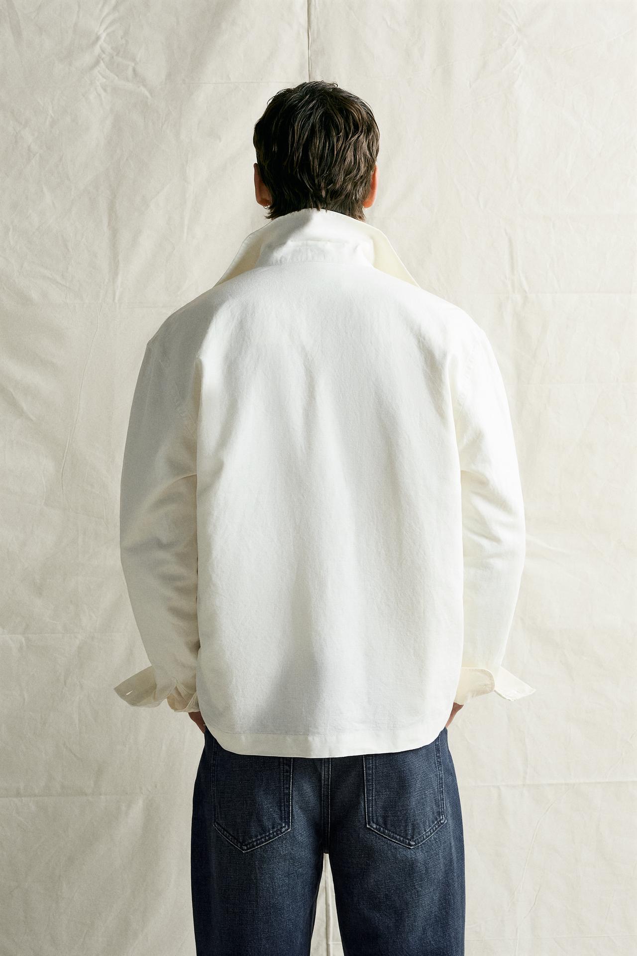 HEMP-COTTON REGULAR FIT OVERSHIRT — Oyster-white