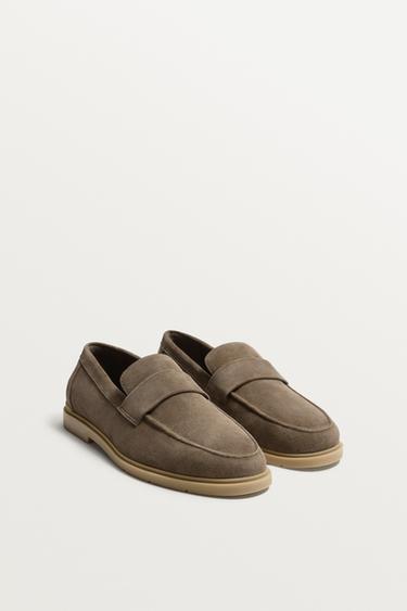 CASUAL LEATHER LOAFERS - Taupe Grey by Zara