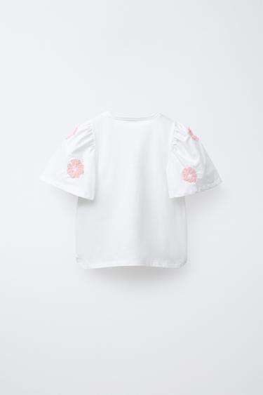 BLOUSE EN MATIÈRES VARIÉES FLEURS BRODÉES - Blanc de Zara - Image 1