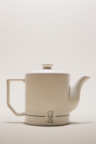 STONEWARE CAFÉ TEAPOT - White / Green by Zara