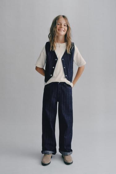 Zara PINSTRIPE WIDE LEG JEANS - Blue