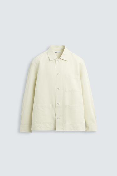 Zara LINEN COTTON OVERSHIRT - Green