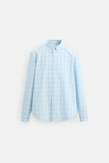CHEMISE REGULAR FIT À CARREAUX - Bleu chiné de Zara - Image 5