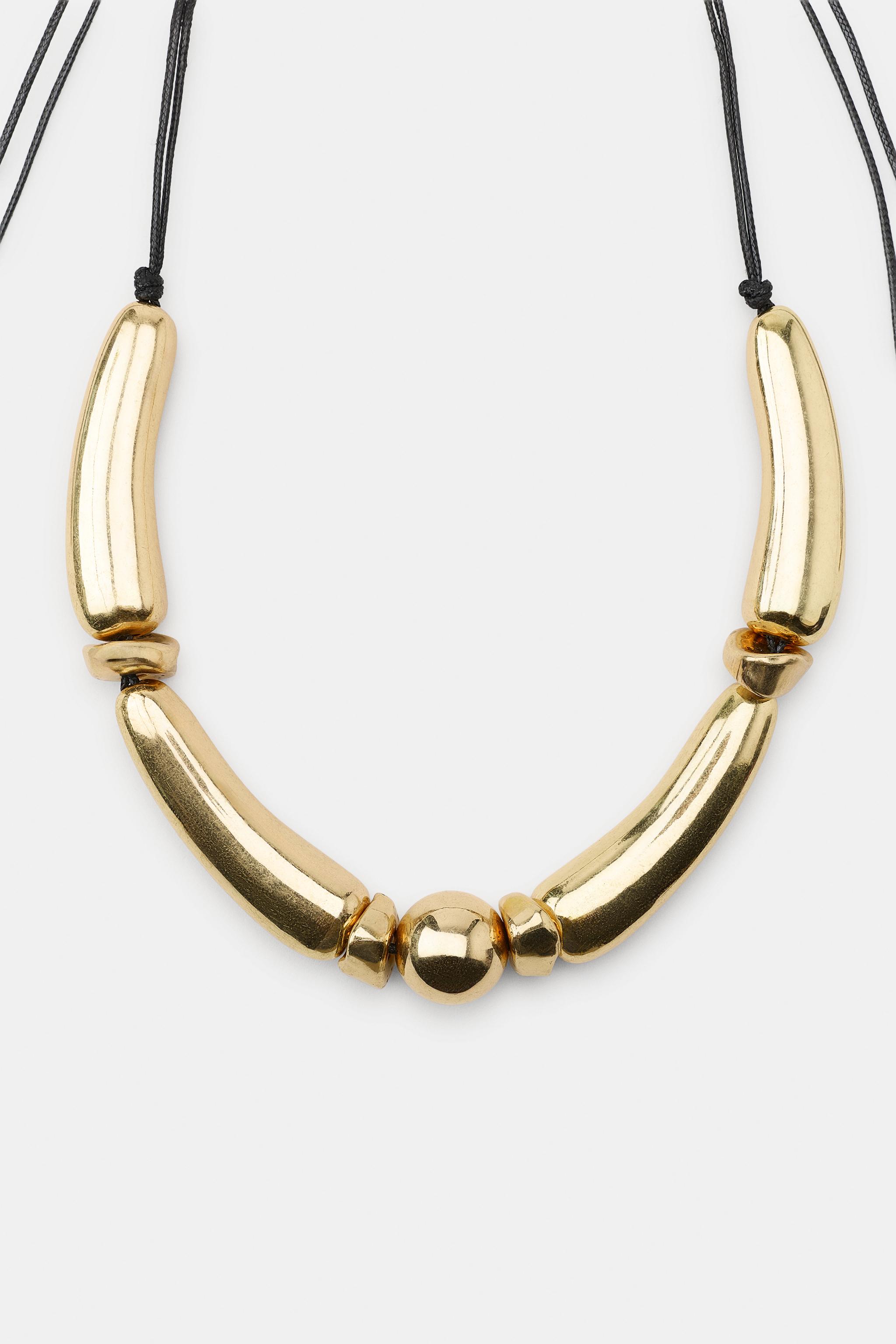 Женские аксессуары Zara METALLIC PIECES CORD NECKLACE — фото 3