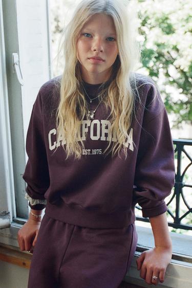 VARSITY PRINT SWEATSHIRT - Burgundy by Zara