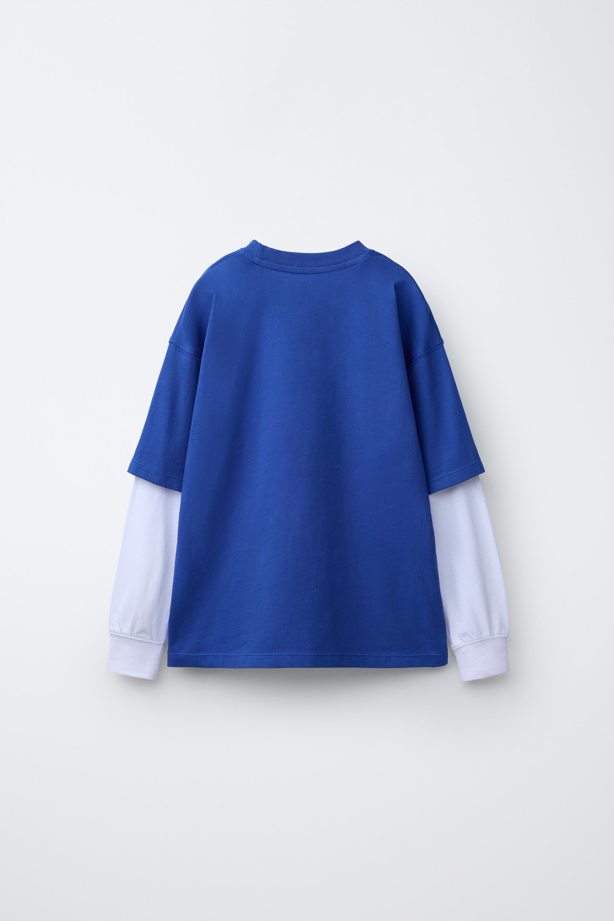 DOUBLE-SLEEVE GRAFFITI T-SHIRT - Blue/White | ZARA South Africa