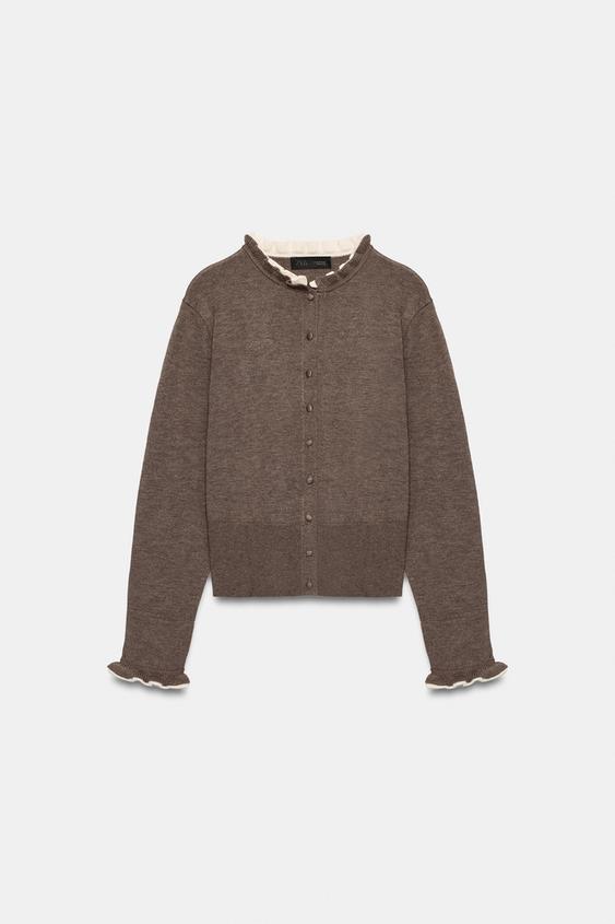 GILET EN MAILLE À VOLANTS - Marron / Taupe de Zara - Image 4