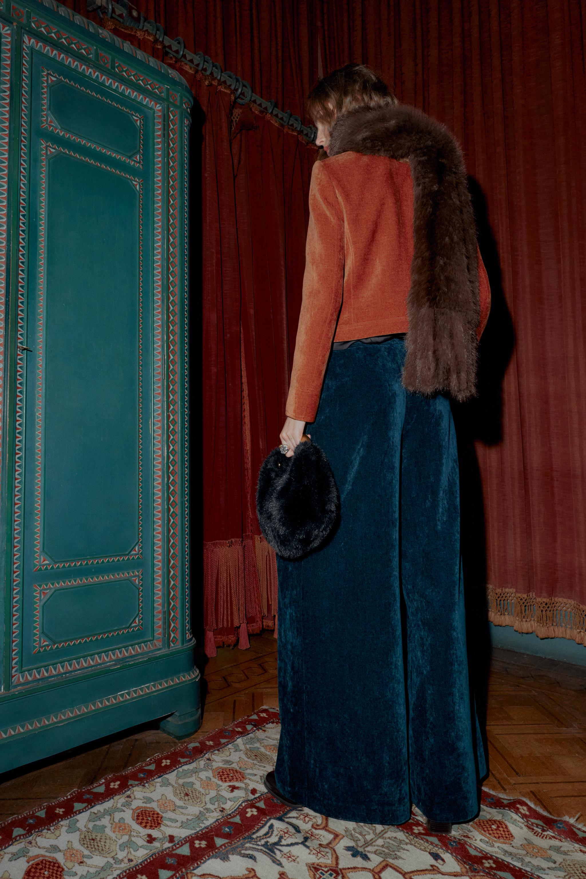 VELVET WIDE LEG PANTS