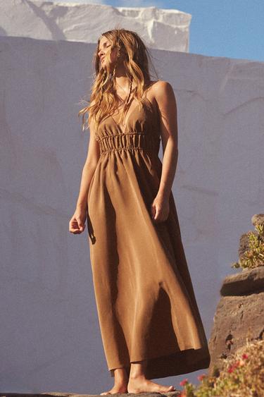 ROBE MI-LONGUE FLUIDE - Marron de Zara