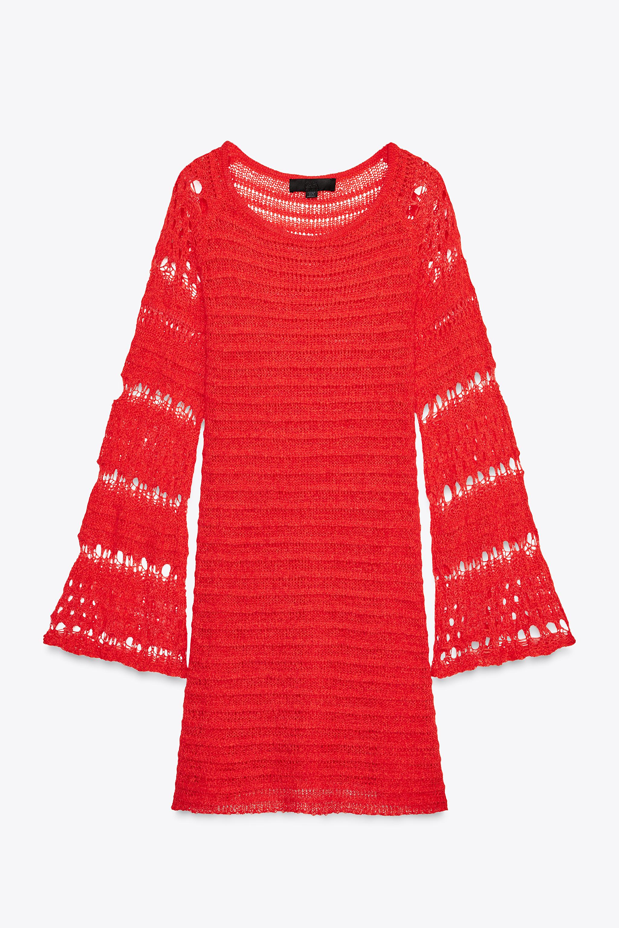 ZARA ショート丈オープンニットワンピース 3646/001 ショート丈ニットワンピース - エクリュ/ブラック | ZARA Japan
