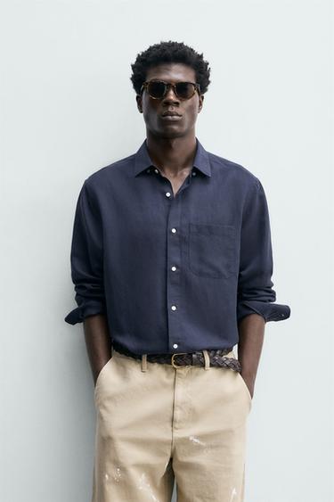 REGULAR FIT LINEN - LYOCELL SHIRT - Navy blue by Zara