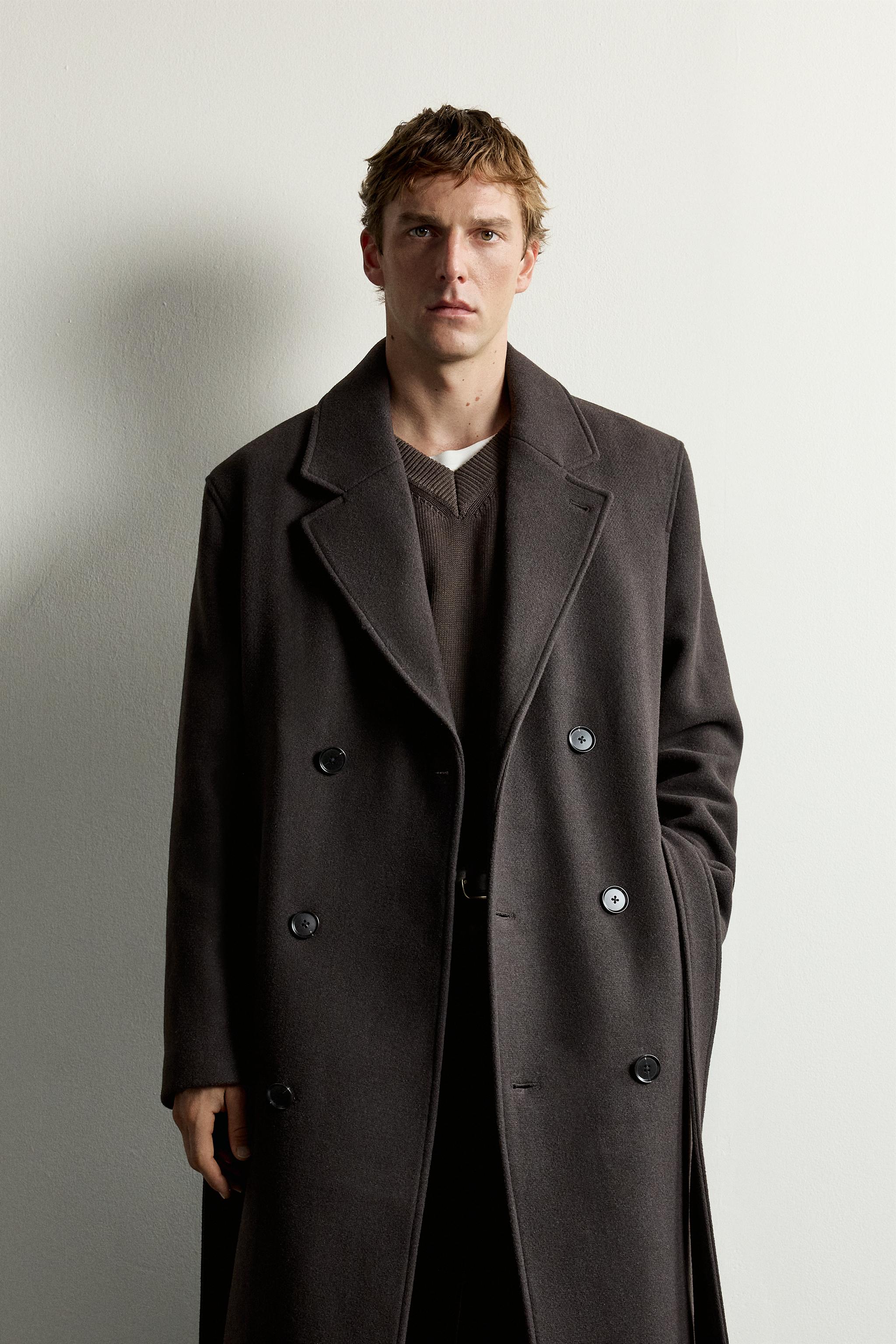 ウール混ベルト付きダブルブレストコート - ブラウン | ZARA Japan / 日本