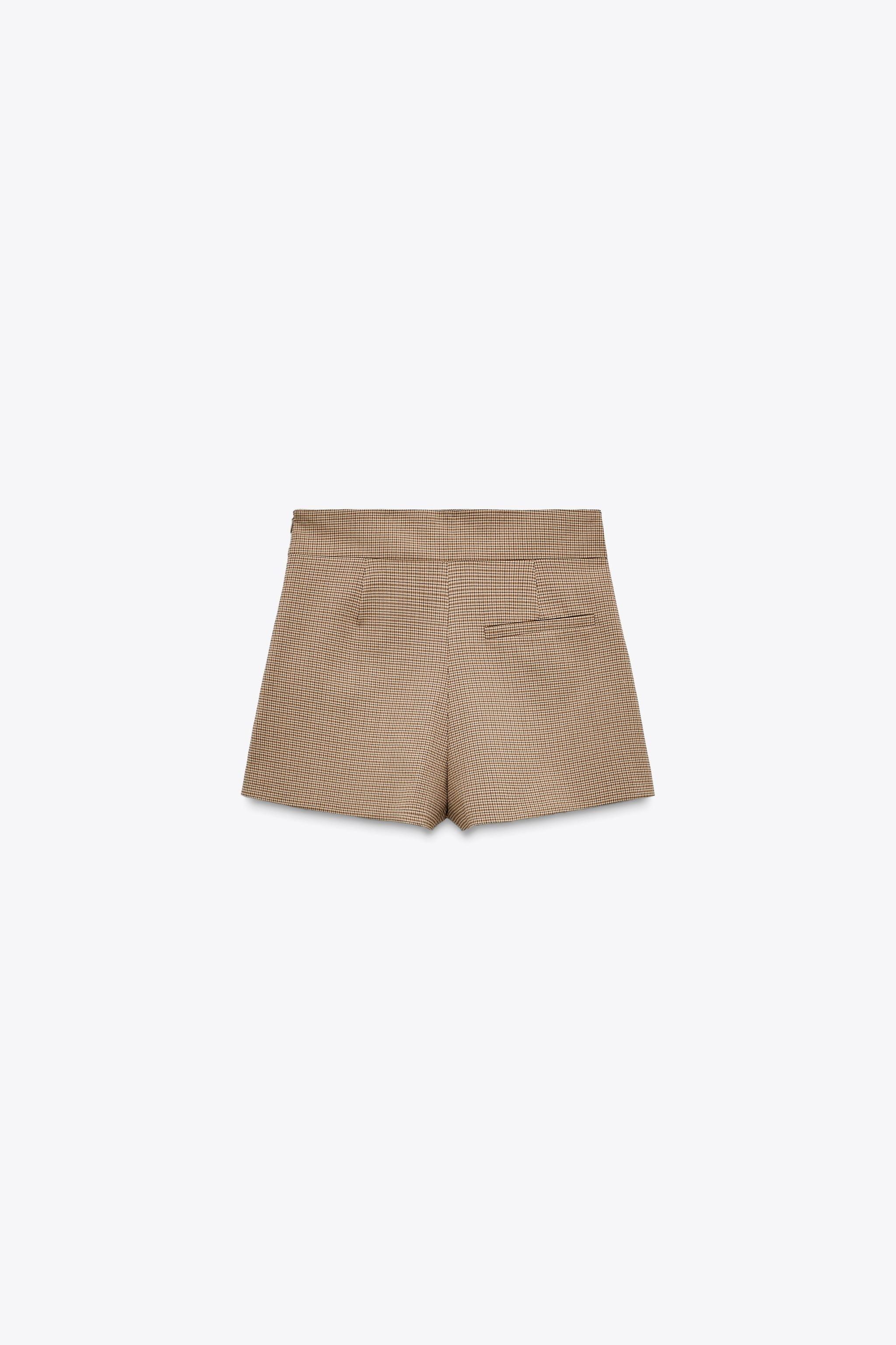 CHECKERED HIGH WAIST SHORTS - Beige-brown | ZARA United States