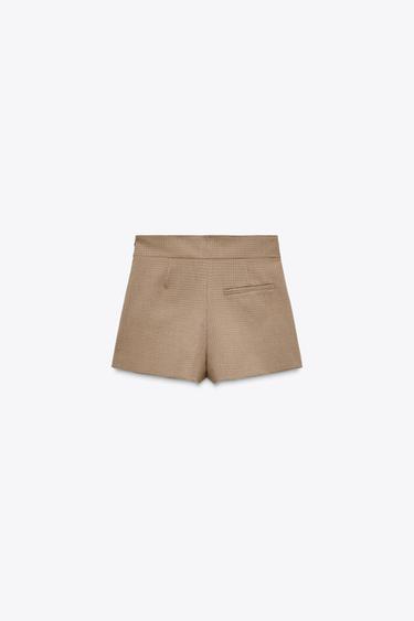 HIGH-WAIST CHECK SHORTS - Beige-brown by Zara - Image 3