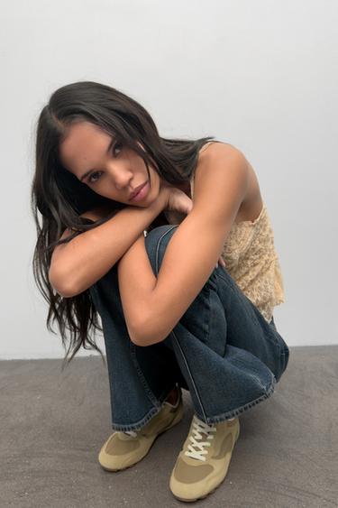 Zara COMBINATION RUNNING SNEAKERS - Olive Green