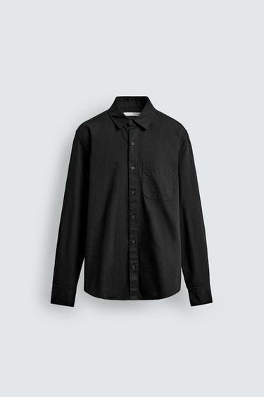 Zara COTTON LINEN BLEND SHIRT - Black