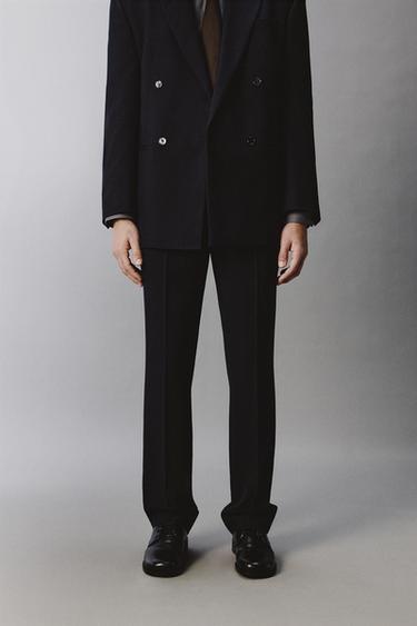 بنطلون بقصة مستقيمة من الصوف إصدار محدود - بحري الخاص بـ Zara