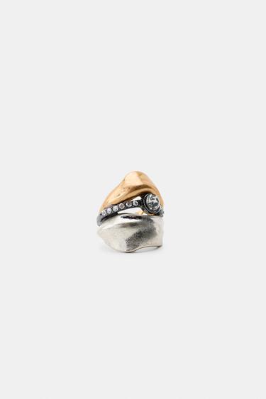 COMBINED JEWEL AND GLITTER RING - Gold / Silver by Zara