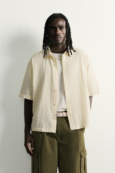 BOXY FIT JACQUARD STRIPED SHIRT - Vanilla by Zara
