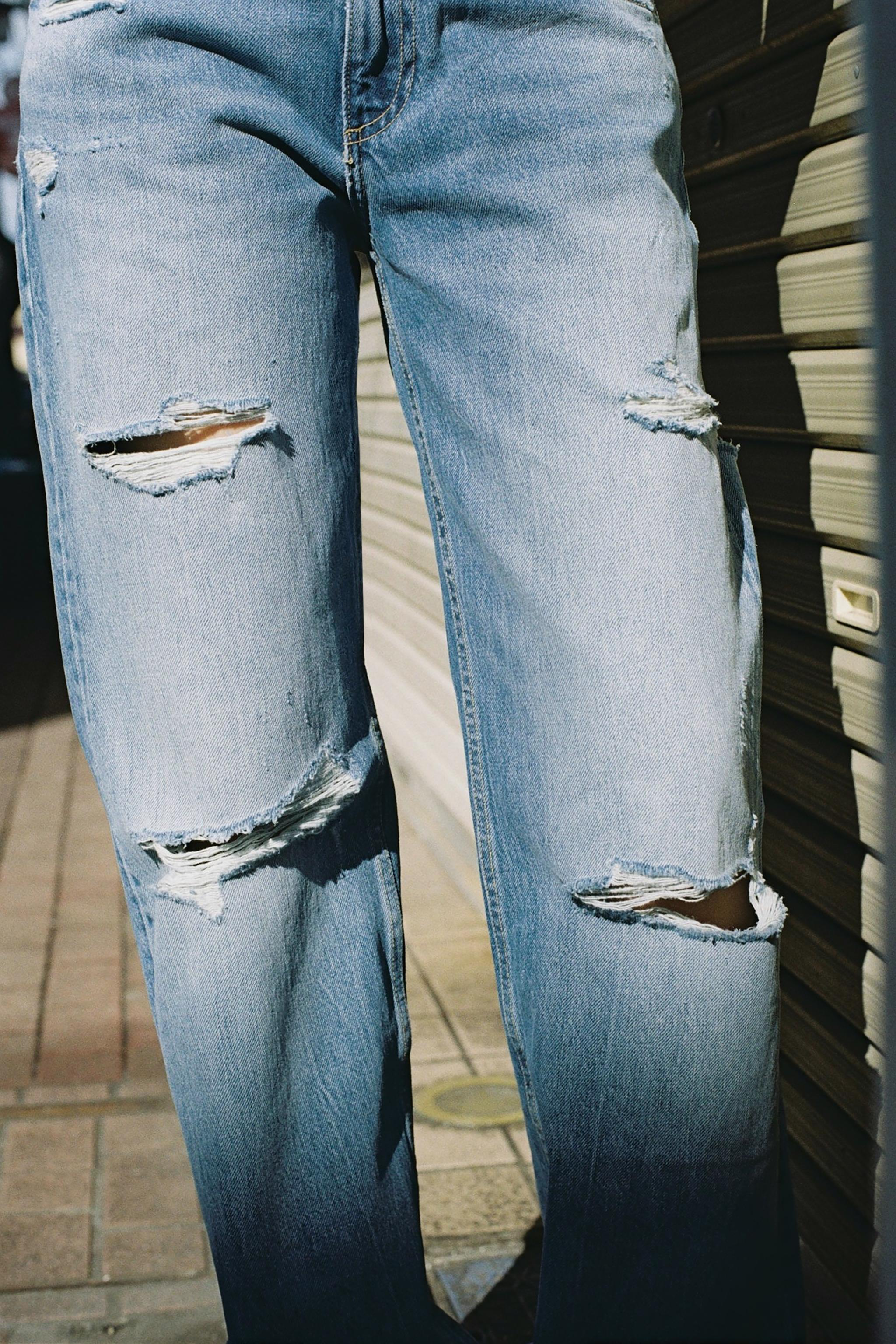 ZARA TRF クラッシュ加工ミッドライズデニムパンツ 4365/026 TRF クラッシュ加工ミッドライズデニムパンツ - ブルー | ZARA