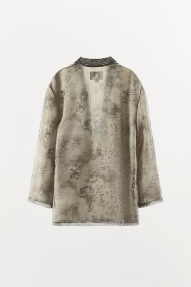 KIMONO EN ORGANZA IMPRIMÉ FANTAISIE - Gris taupe de Zara - Image 7