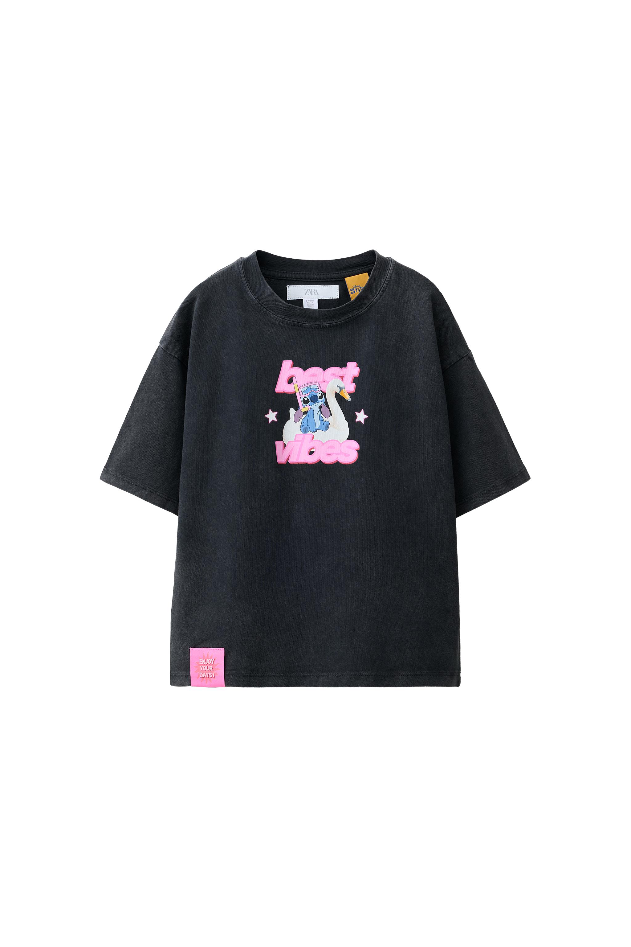 ZARA フロッキーＴシャツ WASHED EFFECT LILO & STITCH © DISNEY T-SHIRT - Anthracite grey