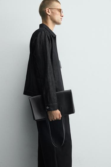 Zara 皮革托特包 - 黑色 - 圖片 0