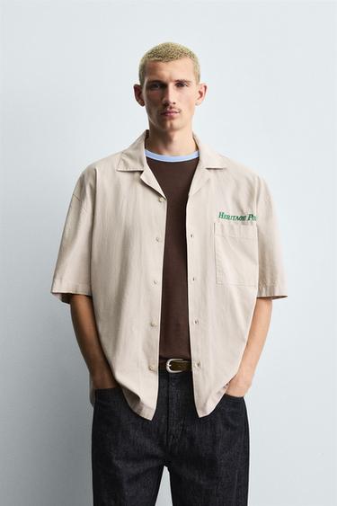 LYOCELL/COTTON PRINT SHIRT - camel by Zara