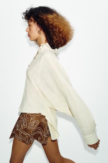 CHEMISE CAPE FIL MÉTALLISÉ - Écru de Zara - Image 3