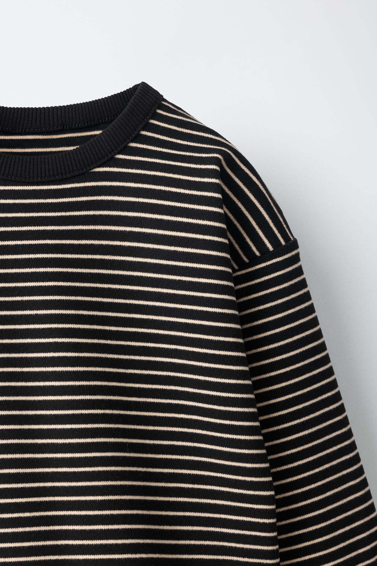 Детский комплект Zara Cozy Striped Sweatshirt and Pants Set, цвет: Чёрный — фото 3