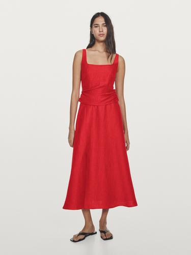 Zara Linen blend double-layer midi dress - Red