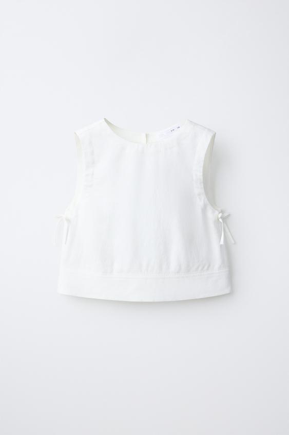 TOP LACITOS CON LINO - Blanco roto de Zara - Imagen 0