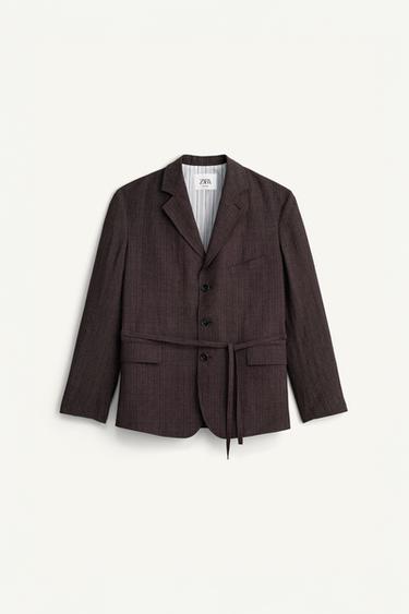 STRIPED VISCOSE/LINEN SUIT BLAZER - Dark brown by Zara