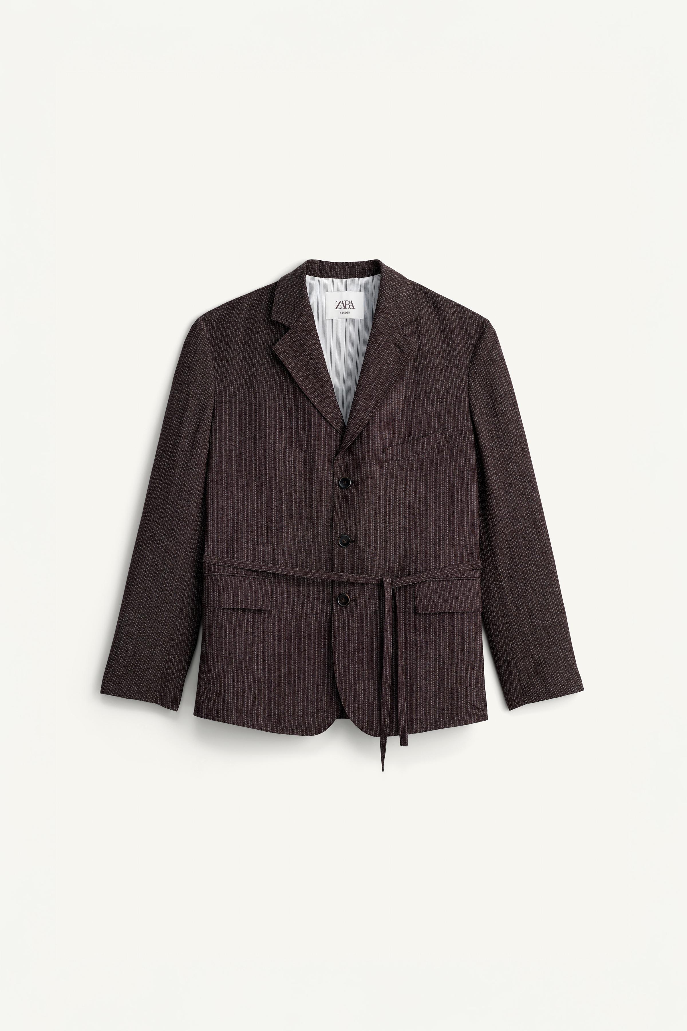 STRIPED VISCOSE - LINEN SUIT JACKET