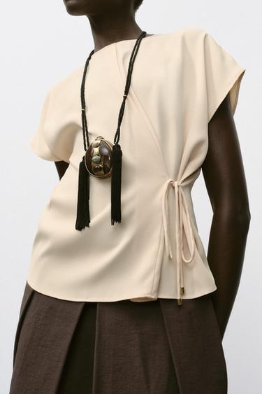 FLOWING LACE-UP TOP - Yellow by Zara - Image 2