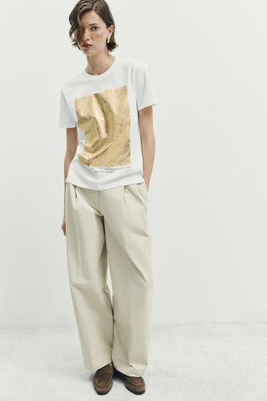 CAMISETA ESTAMPACIÓN METALIZADA - Blanco de Zara - Imagen 0