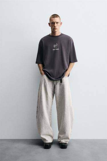 CAMISETA ESTAMPADA CONTRASTANTE - Cinzento da Zara - Imagem 0