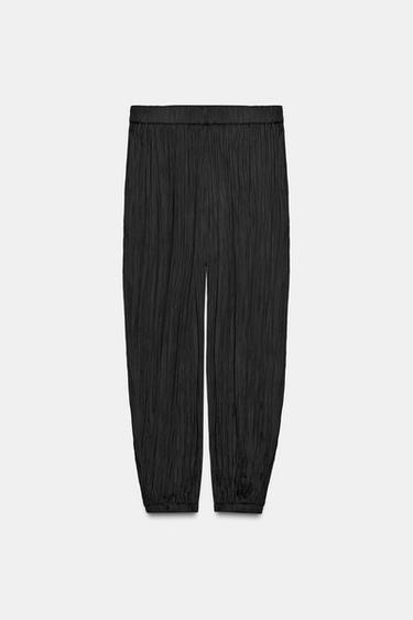CALÇA AMPLA COM EFEITO ENRUGADO ZW COLLECTION - Preto da Zara