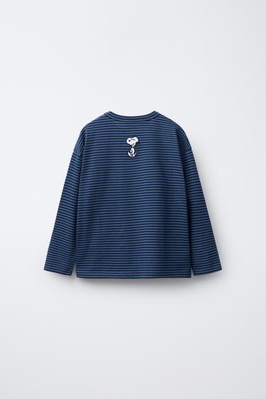 STRIPED EMBROIDERED SNOOPY PEANUTS™ T-SHIRT - blue/black by Zara - Image 1